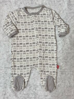 Magnetic Me Gray Elephant Footie Sleeper Newborn Baby Modal Neutral Ivory